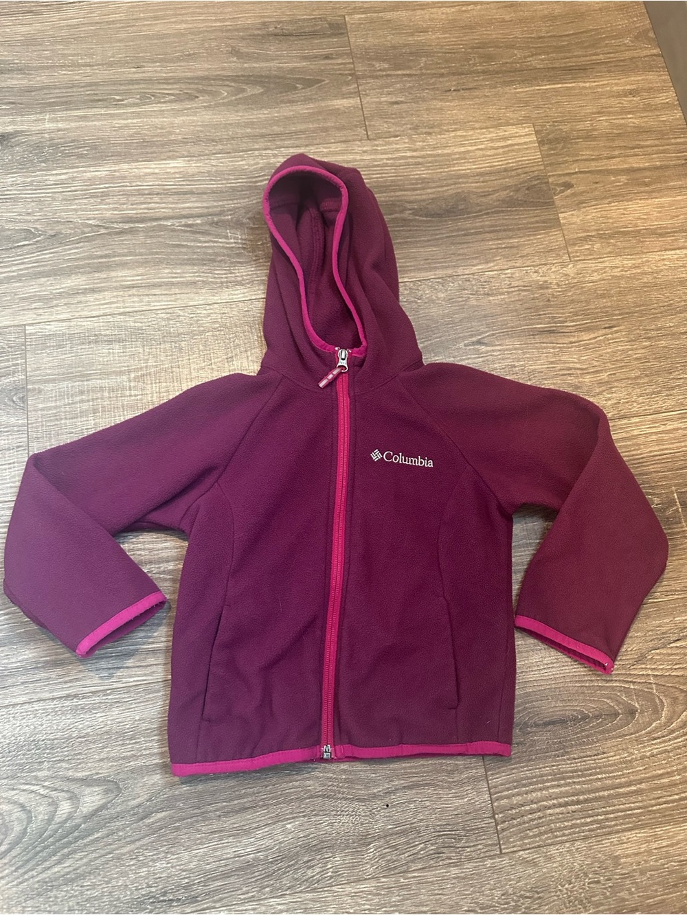 Columbia Kids' XXS 4-5 Magenta Hooded Fleece Jacket with Pink Trim